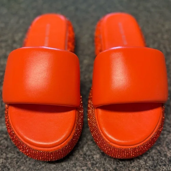 “AZALEA WANG” Rhinestone Platform Puffed Slide Sandals - Picture 2 of 13